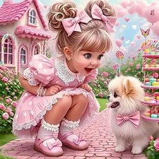 Diamond Art Kits for Adults Girl and Dog, DIY 5D Diamond Painting Kit for Beg...