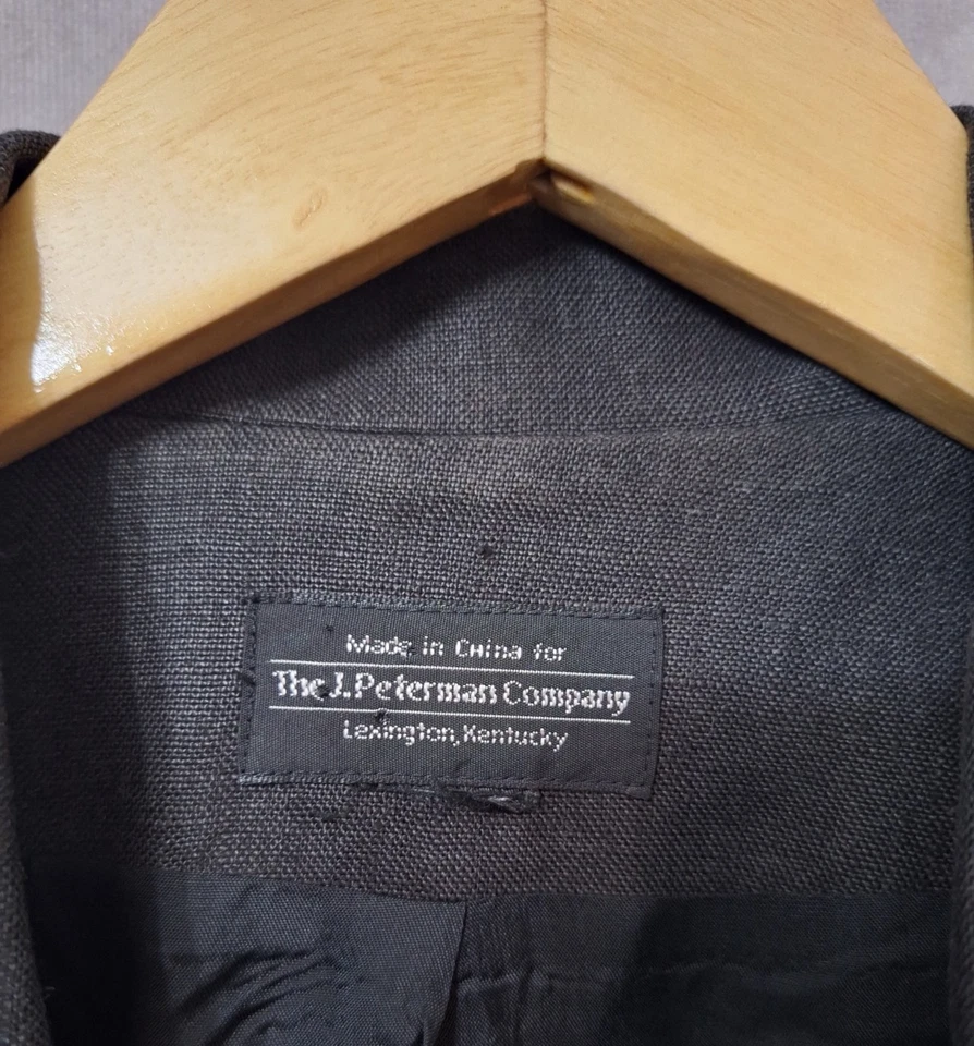 J Peterman Linen Blazer Womens Sz XL Double Breasted Black Gold Buttons Preppy - Image 4 of 4