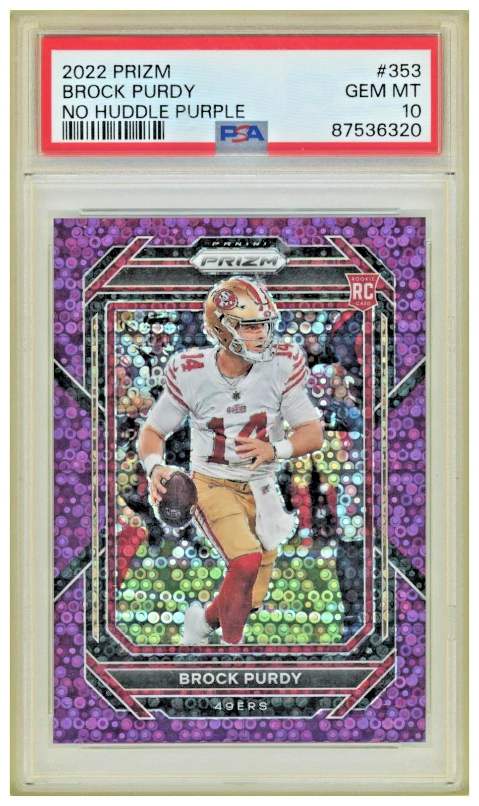 2022 Panini Prizm Brock Purdy No Huddle Purple...