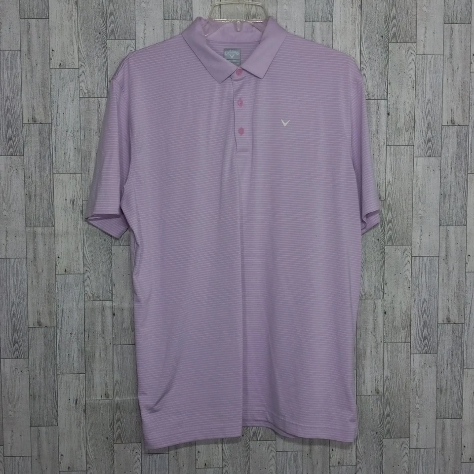 Callaway Shirt Men's XL Opti-Dri Logo Collar Golf Pink Lavender Stripe Dadcore - Image 2 of 4
