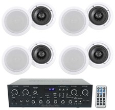 Technical Pro RX400X4 Bluetooth Home Receiver Amp 8 6.5" White Ceiling Speakers