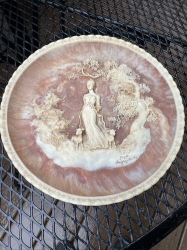 Vintage Incolay Stone Wall Hanging 10" Plate “ She Walks in Beauty “ G B Appleby