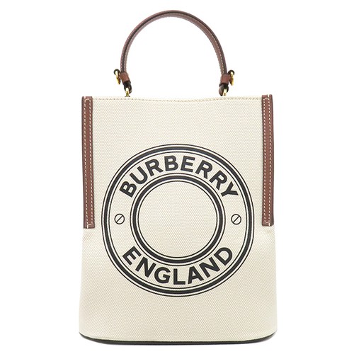 BURBERRY 2WAY Bag Peggy Bucket Bag Canvas White Natural x Brown Logo Handbag Sho