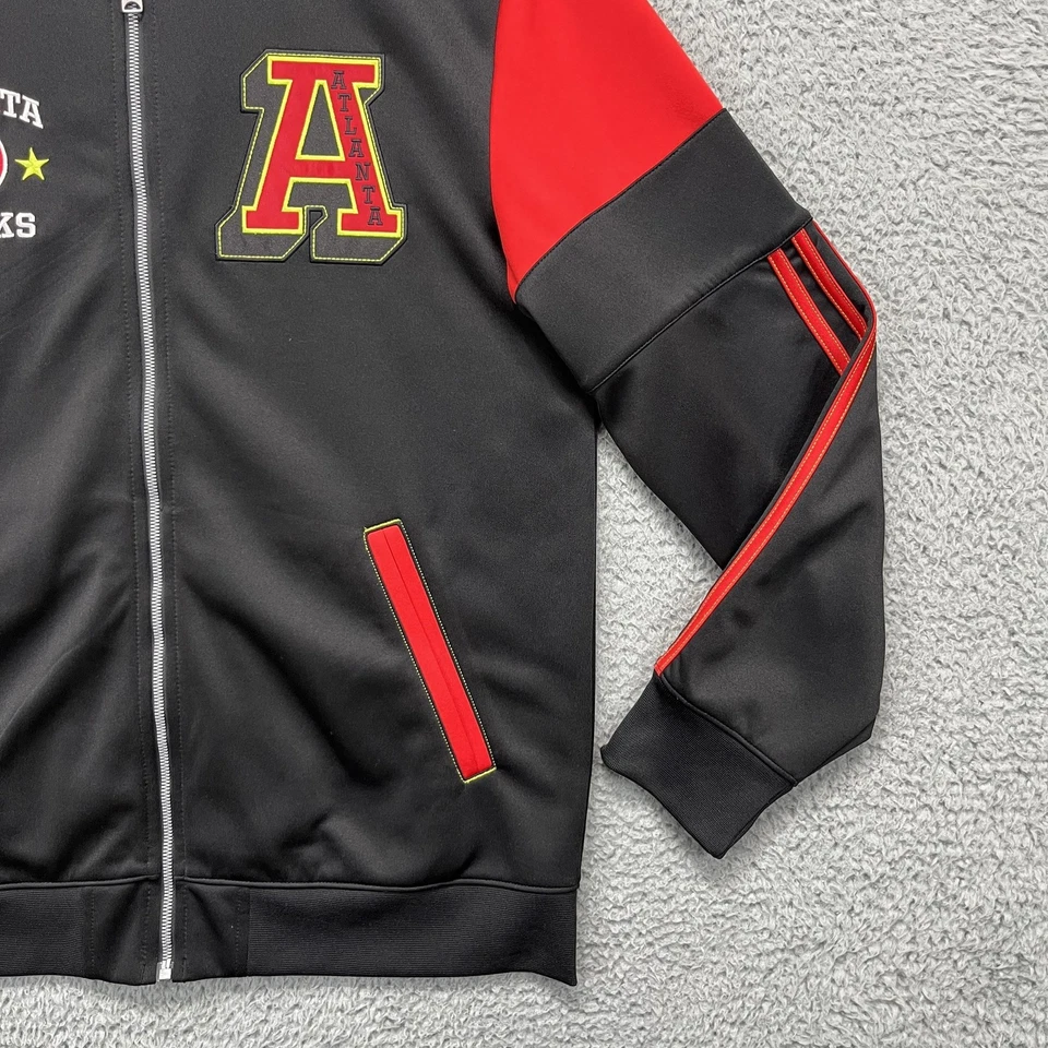 Atlanta Hawks Jacket Mens Large Black Red NBA Basketball Adidas Warm Up Member - Image 4 of 4