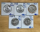 1954,1955,1956,1958D,1959  Silver BU Franklin Half Dollars Lot Of 5