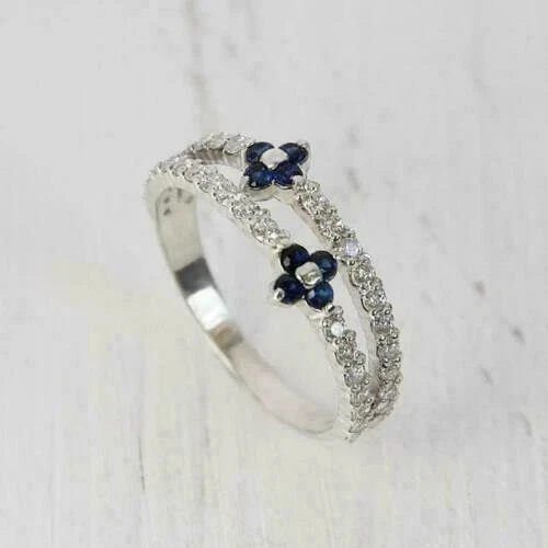 Обручальное кольцо из белого золота 14 карат с сапфиром Half Eternity созданное в лаборатории 1 карат - Изображение 3 из 4