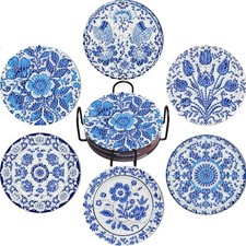 6 Pack Diamond Art Coasters Kits for Adults - Diamond Painting Blue Flower