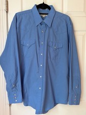 VTG Sheplers Men's Western Blue Shirt with Pearl Snap Closures