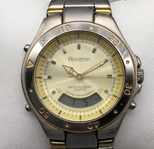 Armitron Watch Mens 39mm Two Tone Analog Digital New Battery 7.75"