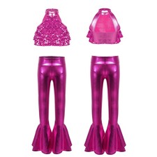 Kids Girls Sets Disco Outfits Crop Top Costume Stage Sleeveless Backless Dance