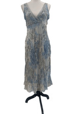 Jonathan Martin Blue Floral Lace Trim Midi Dress Size 10 silk