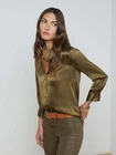 NEW  L'AGENCE Dani Silk Blouse PINEWOOD SLXL