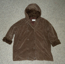 Willow Lane Brown Corduroy Womens Jacket Hooded Faux Fur - Warm!