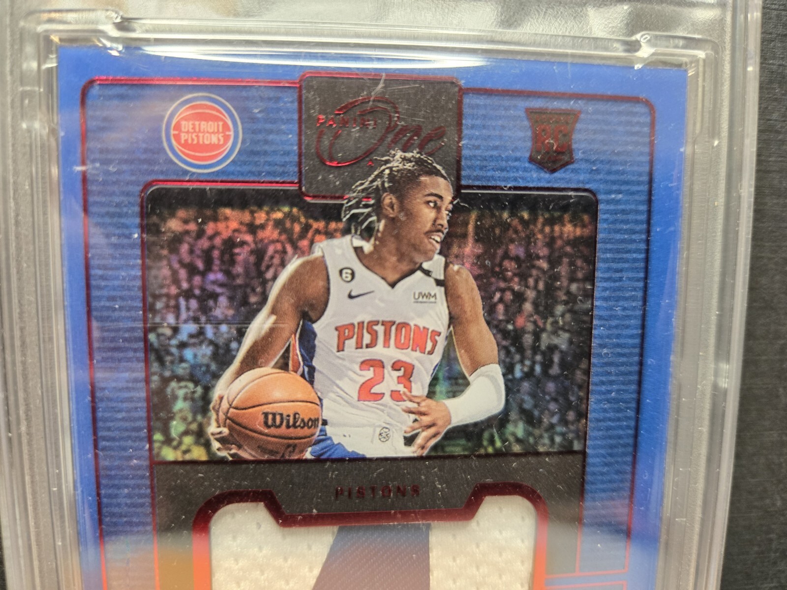 2022-23 Panini One & One Jaden Ivey Rookie Patch Auto Red RPA /99 Prime RC PSA 8 view 7