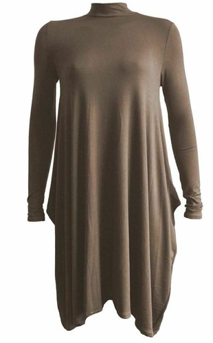 WOMANS HIGH NECK POLO TURTLE NECK LONG SLEEVE SWING FLARED HANKY SKATER DRESS - Picture 11 of 20