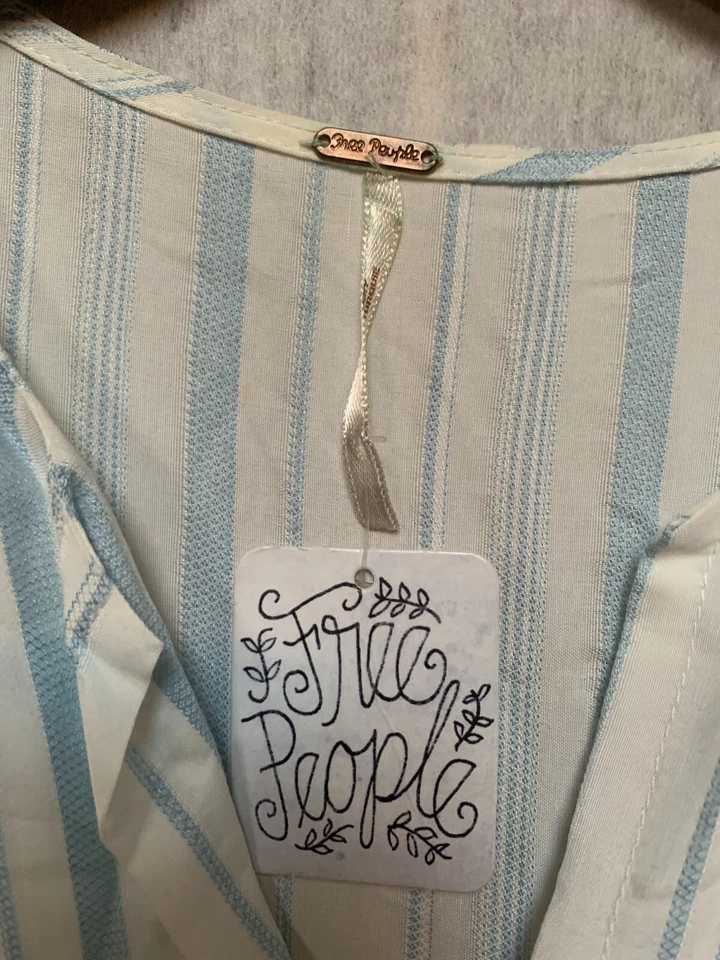 Nuevo con etiquetas Vestido Maxi Camisón Free People Para Mujer Azul Marfil Rayas XS Foto 3 de 4