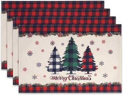 KENOBE Christmas Placemats Set of 4 Winter Holiday Merry Xmas Table Mats 12 x 18 Inch