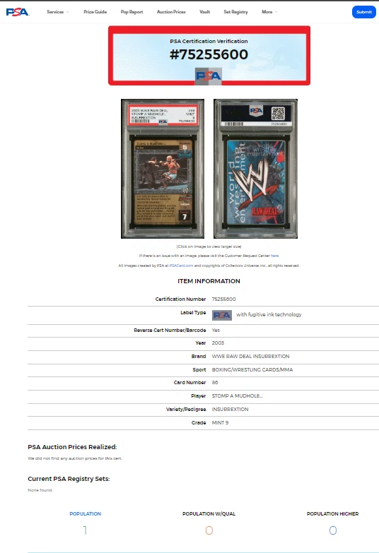 2003 WWF Raw Deal Insurrextion Stone Cold Steve Austin PSA 9 POP 1 *None Higher* - Image 3 of 4