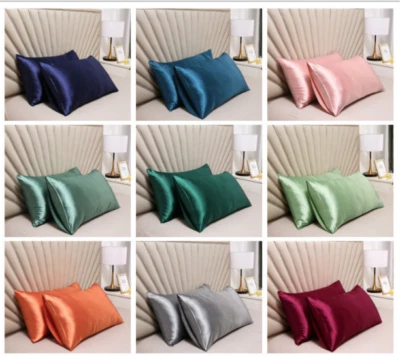 A Pairs Pillowcase Silk Feel Satin Pillow cases Home Decor Bedding Cushion Cover