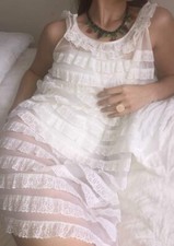 Vtg White Eyelet Dress Sheer Mini Skirt Nightgown Lingerie SPRING SALE!!