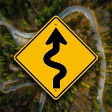 CURVY ROAD SIGN - Aluminum Highway Plaque  - Driving Marker - Fun Garage Decor 