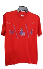 Red Hat Poodles Applique Women's T-Shirt Embellished Size S by Jerzees