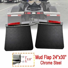 New Chrome Steel 2.5"Mud Flap Hangers & Mud Flap 24"x 30" for Semi Truck Trailer