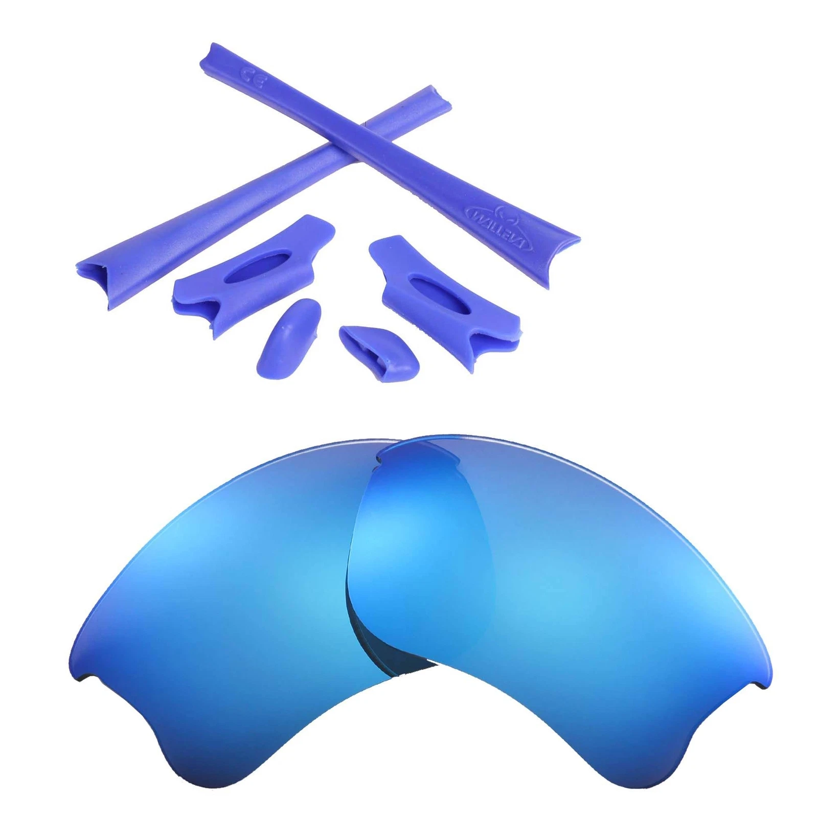 Walleva Ice Blue Polarized Lenses And Blue Rubber Kit For Oakley Flak Jacket XLJ