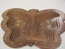 Butterfly Wooden Spring Tray Serving Tray Expanding Brown Decorative Shabby Chic