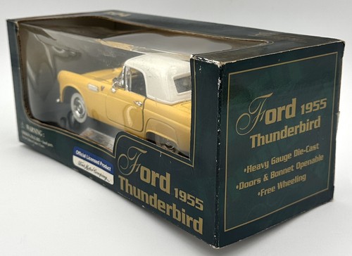 1955 Ford Thunderbird Hardtop Car Yellow White Hardtop 1:24 Diecast - Picture 5 of 10