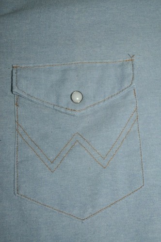 Vintage Wrangler Shirt Mens 16 1/2x34 Western Long Sleeve Chambray Snap USA - Picture 6 of 12