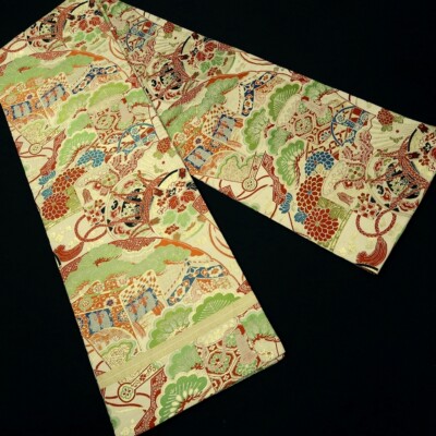 桜子さん専用　大日月、長形大短冊特大、三つ組+ミニ剣山（B級品）おまけ BB281V6 Silk Vintage Japanese Kimono Maru Obi Pine Tree