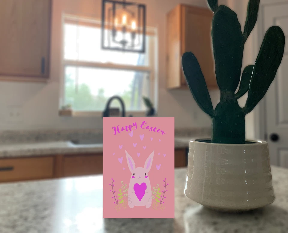 Lindo conejito lleno de amor y deseos de Pascua tarjeta de felicitación hecha a mano Foto 2 de 4