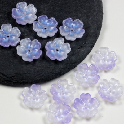 100x Vintage Ice Blue Peach Blossom Flower Glass Lampwork Beads 15mm DIY Crafts