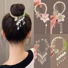 Fashion Rhinestone Clip Pearl Flower Tassels Metal Ponytail Hair Accessories