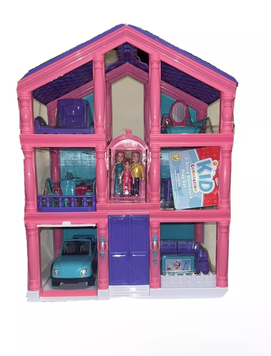 Kid Connection 3-Story Dollhouse Play Set with Working Garage and Elevator,  24 Pieces