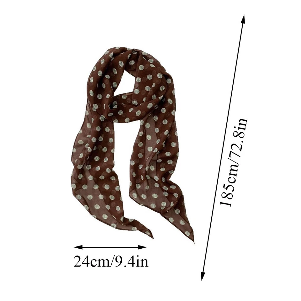 Retro Brown Polka Dots Long Silk Scarves HairBand Womens High Quality Headscarf↔ - Image 3 of 4