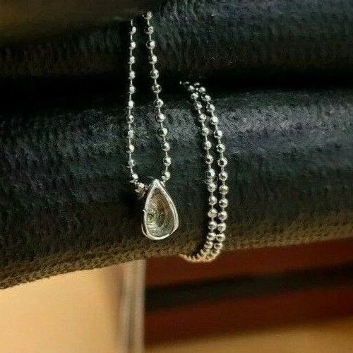 Collar Mujer Lazo Con Bolitas Oro Blanco 18 KT Nuevo Colgante Gota Y Diamante - Imagen 4 de 4