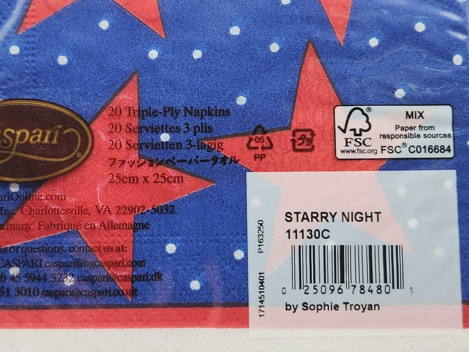 Servilletas Caspari Patriotic 20 Papel para Almuerzo 3 Capas Rojo Azul Estrellas Rayas Foto 3 de 4