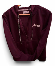 Aeropostale Sport Zip Up Hoodie Medium Burgundy Fleece Lined Logo Sweatshirt