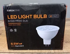 TORCHSTAR 12-Pack MR16 LED Light Bulbs, 6.5W GU5.3 Bi-Pin Base 3000K Warm White