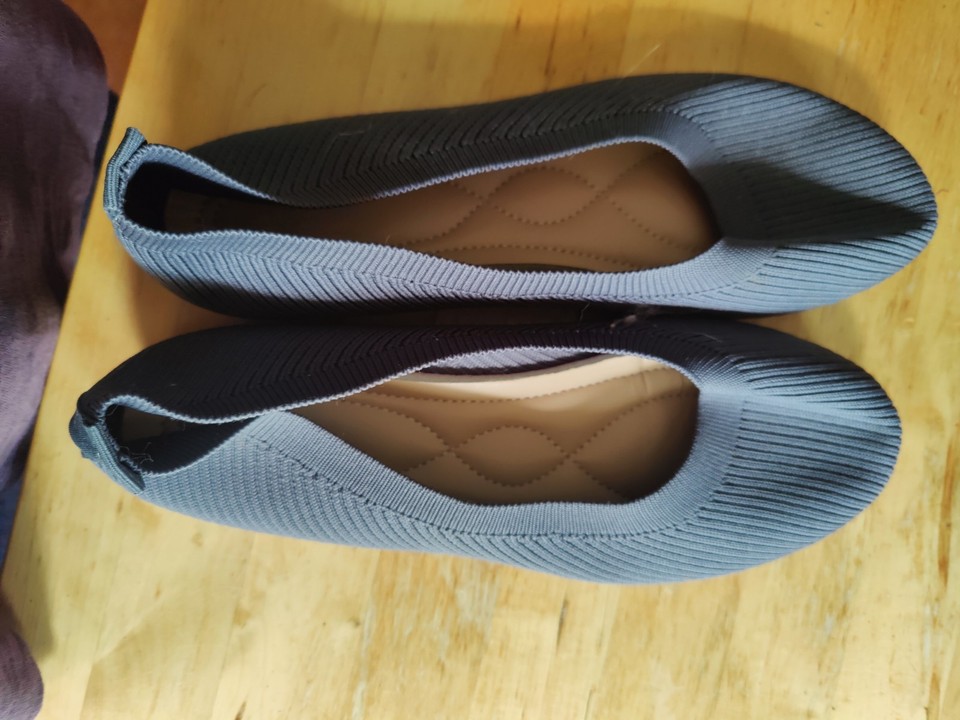 Women’s Gray Knit Ballet Flats Slip-On Round Toe Lightweight Comfort Solid