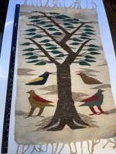Vintage Handwoven Navajo Wool Folk Art Tree Of Life Wall Hanging Rug 21X35
