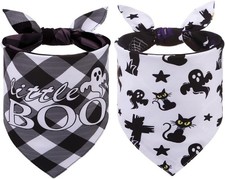 Halloween Dog Bandana 2 Pack, Fall Triangle Bibs, Ghost Black XL