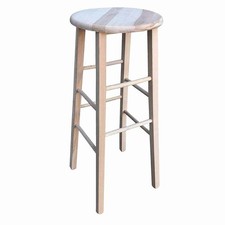Tabouret En Bois À Assise Ronde Hauteur 80 Cm Brut À Peindre Pieds Droits