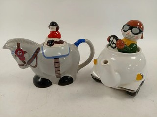 Novelty Ceramic Teapots Horse Rider & Car Driver Set of 2 WADE & Kensington