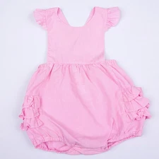 Petit Ami Pink Ruffle Romper 18M Baby Girl Dress Cross Back Gingham Vintage
