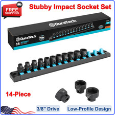 DURATECH 3/8" Drive Stubby Impact Socket Set, 14-Piece Metric 6-19mm,Cr-Mo Steel