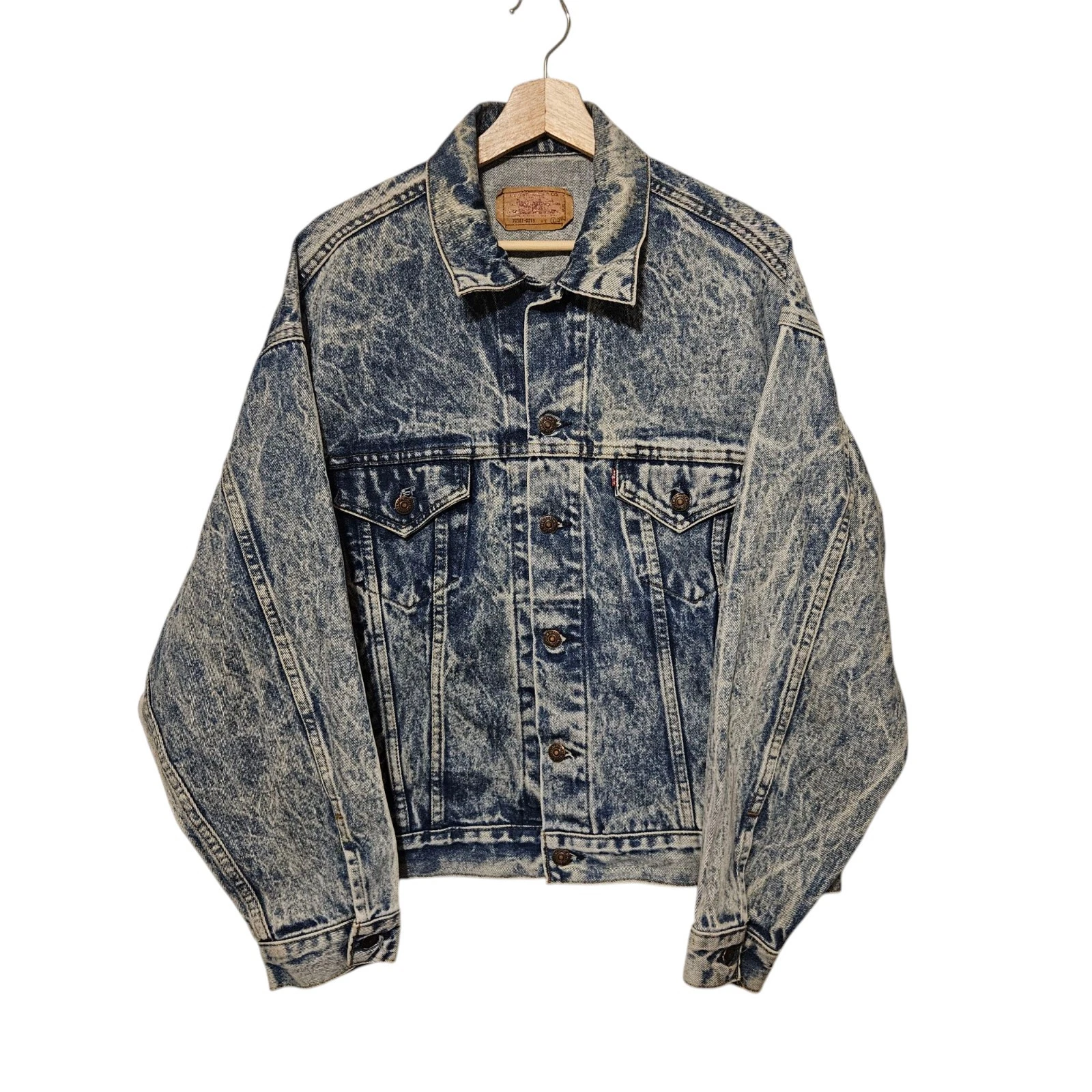 VTG Levis Denim Trucker III 3 Jacket Acid Wash Blue Jean Mens L USA 70507 0219