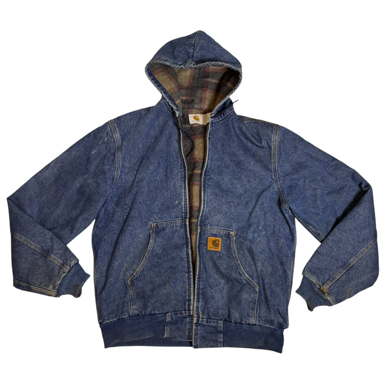 Vintage Carhartt J08 DST Denim Jacket Men's Med Blanket Lined Hooded Asap Rocky
